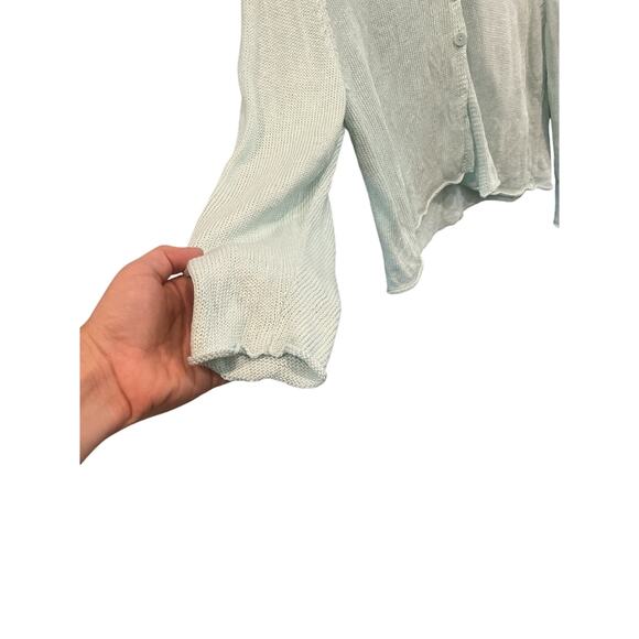 Eileen Fisher Linen Cardigan Size Large Light Blue Coastal Beachy Casual Fall - Picture 6 of 8